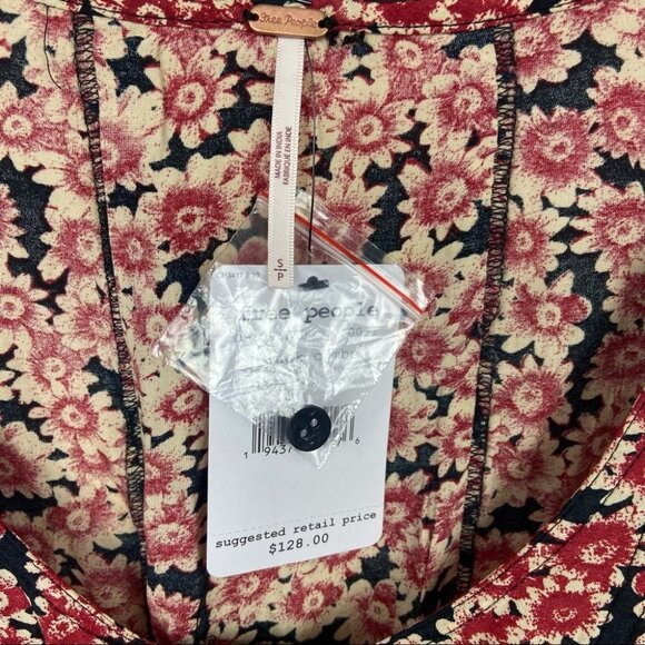 NWT Free People Lace Up Mini Dress Black Red Floral Size Small‎ Revolve Bohemian - Picture 6 of 13